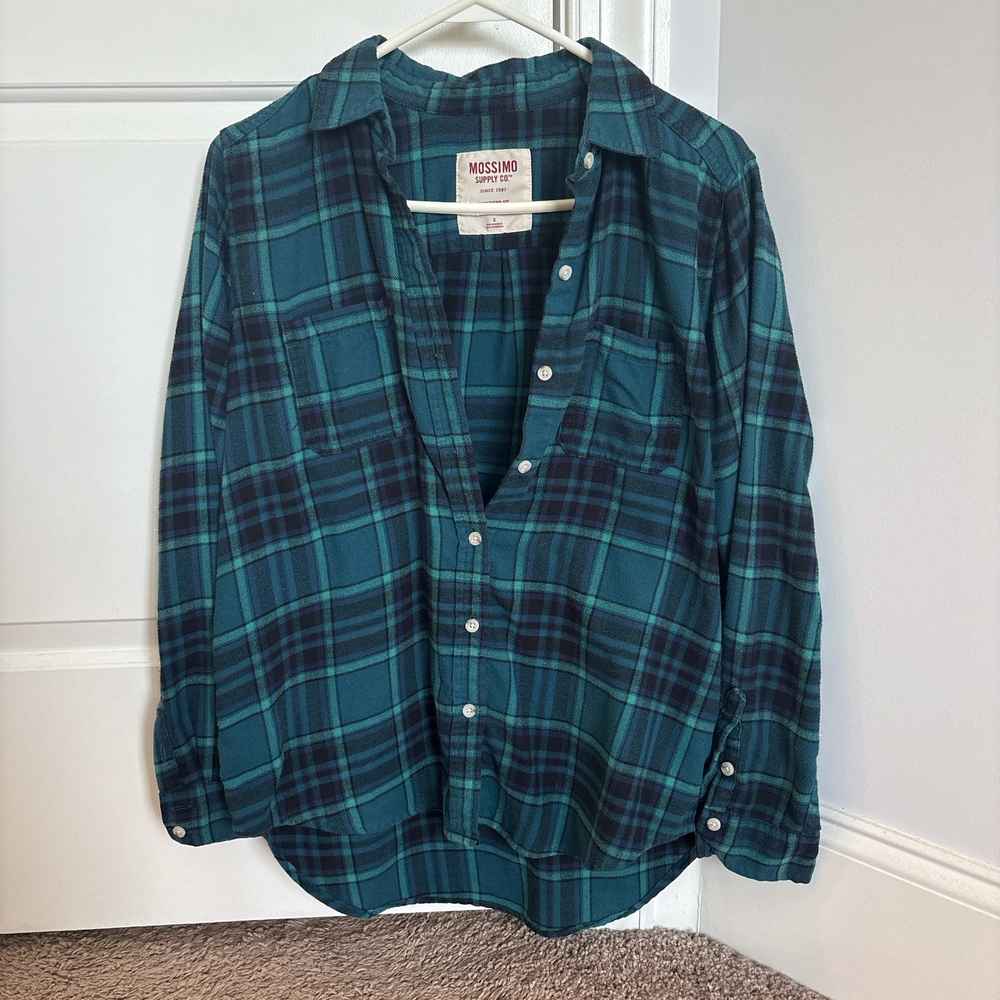 Mossimo Supply Co. Teal and Navy Plaid Shirt